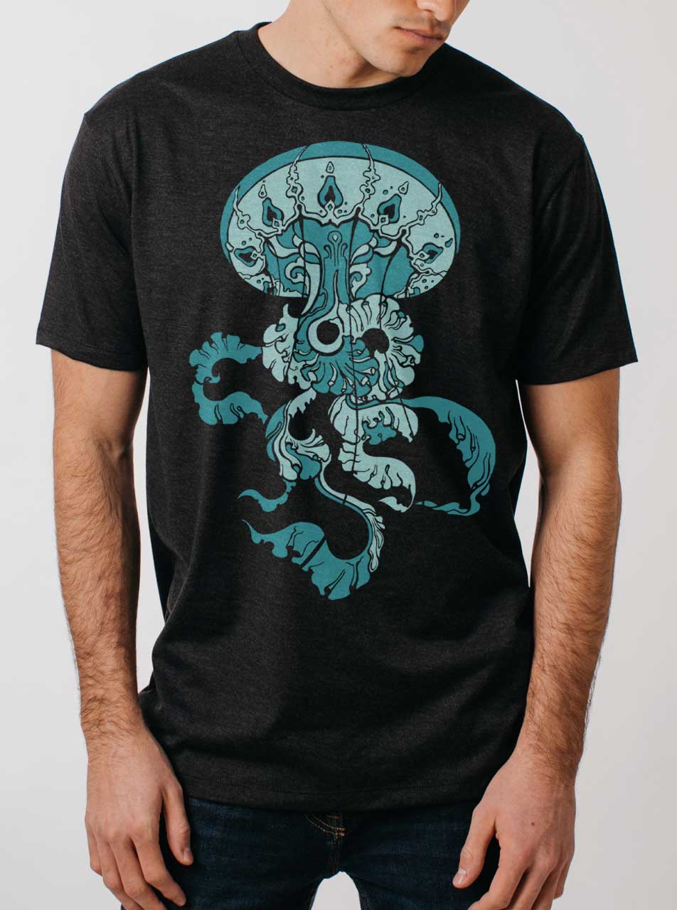 Jellyfish - Multicolor on Heather Black Triblend Mens T Shirt