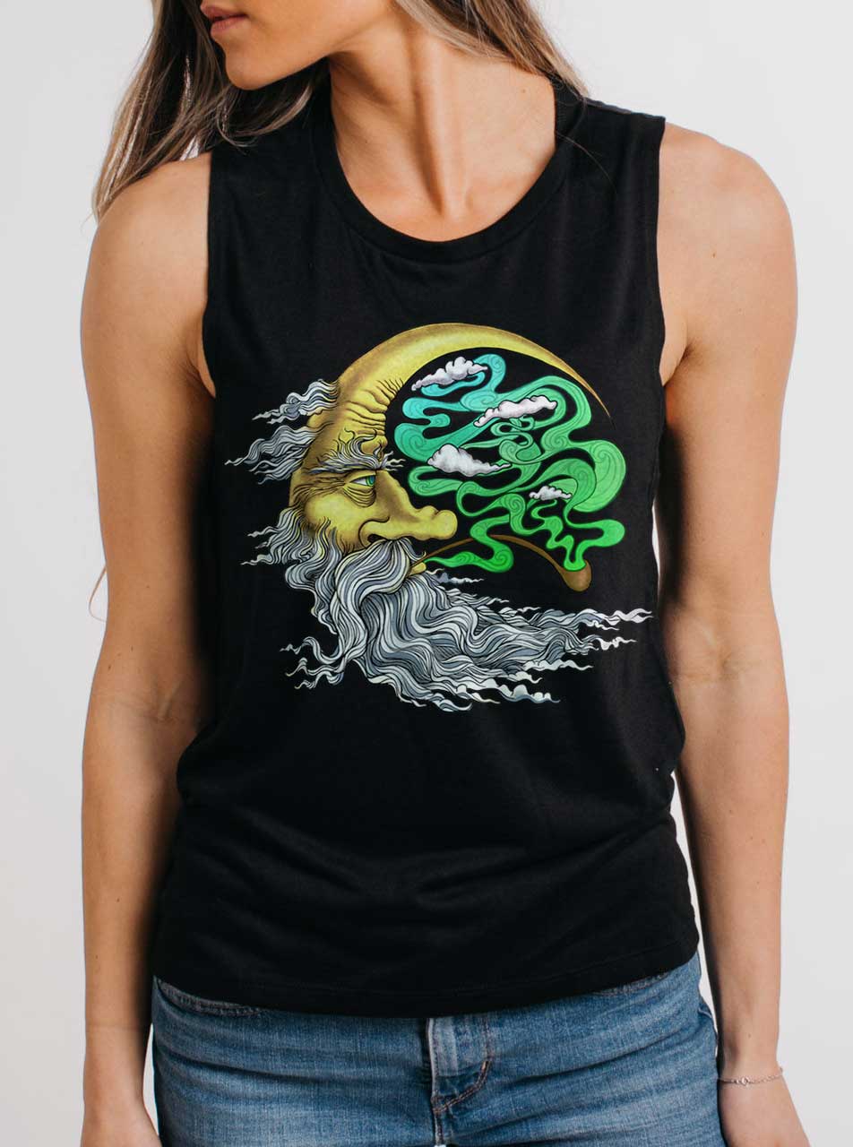 Man In The Moon White On Black Womens Muscle Tank Curbside