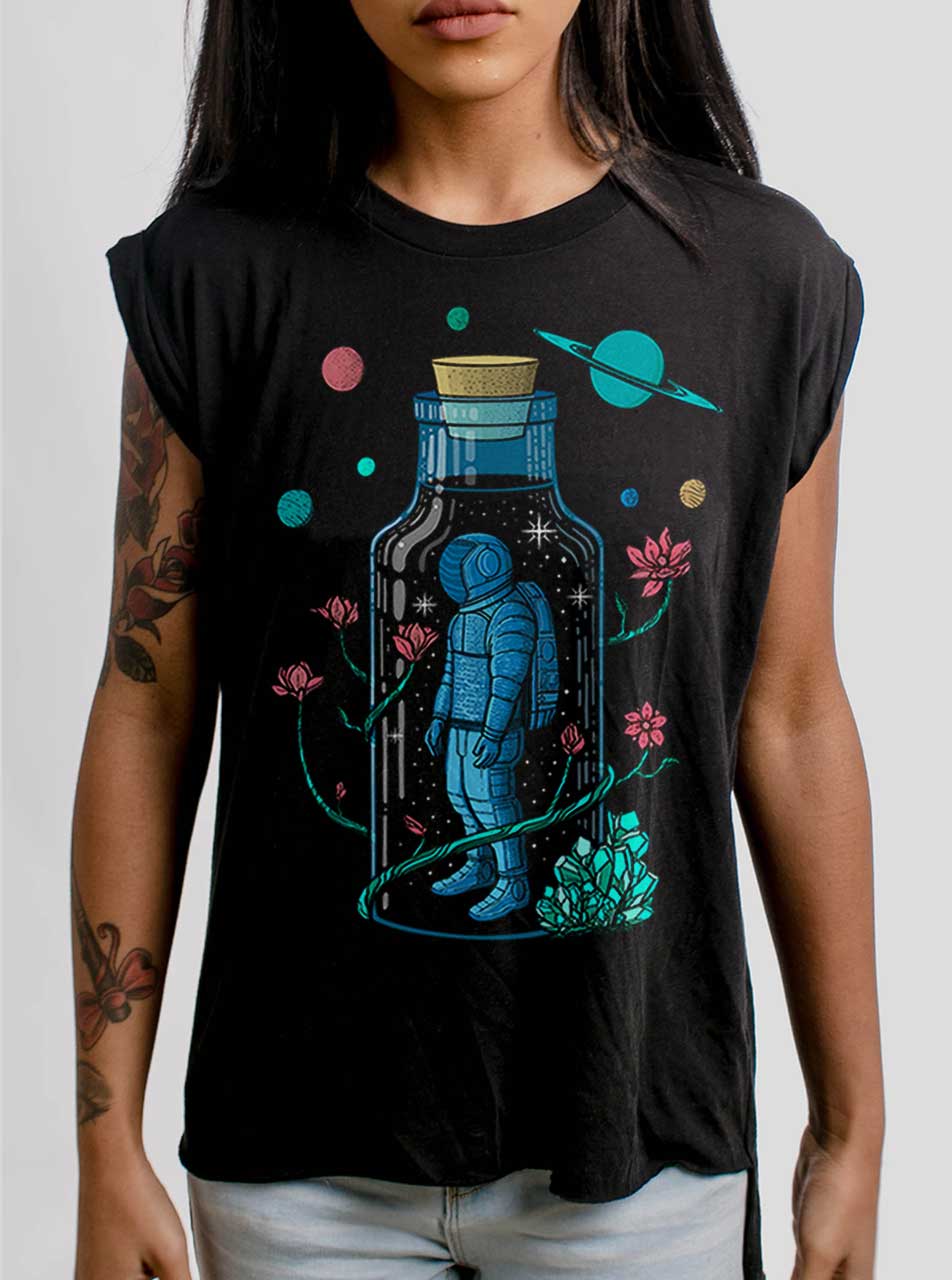 Astro Sauce Multicolor On Black Women S Rolled Cuff T Shirt