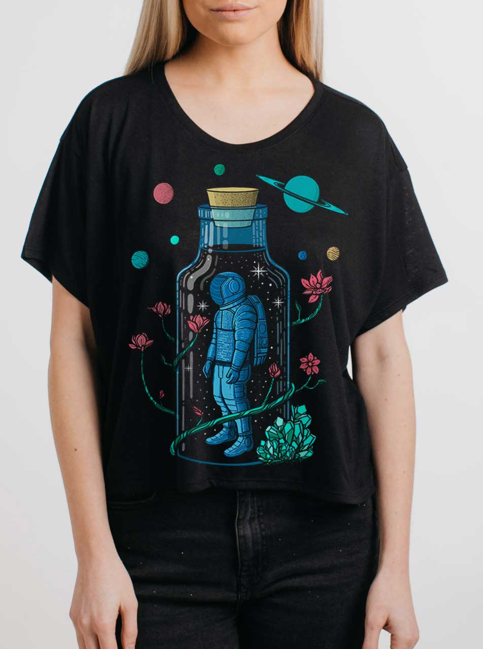 Astro Sauce Multicolor On Black Womens Oversized Cropped T Shirt