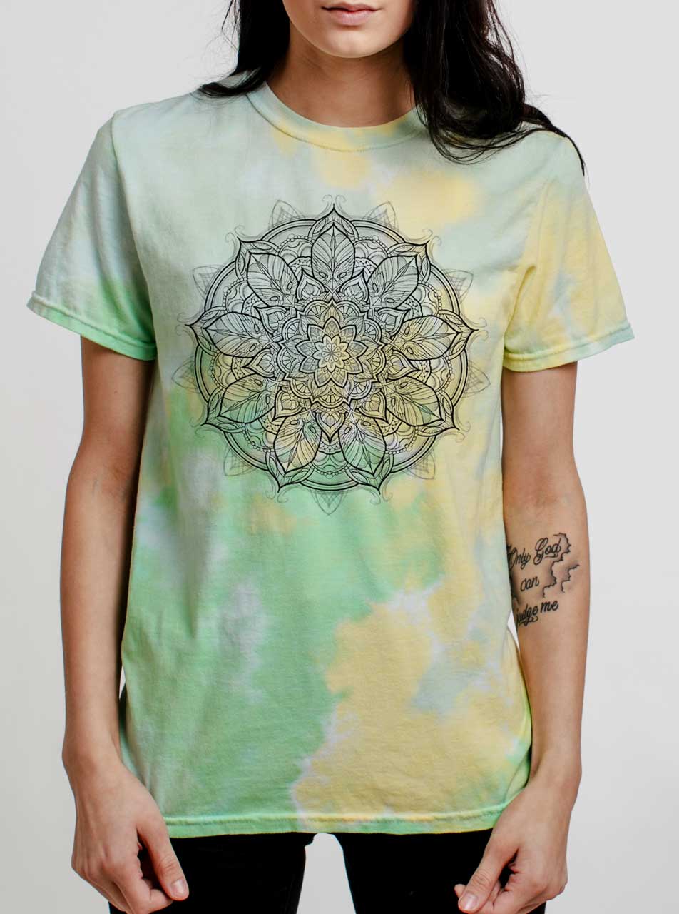 Mandala Black On Lemon Lime Womens Tie Dye T Shirt Curbside