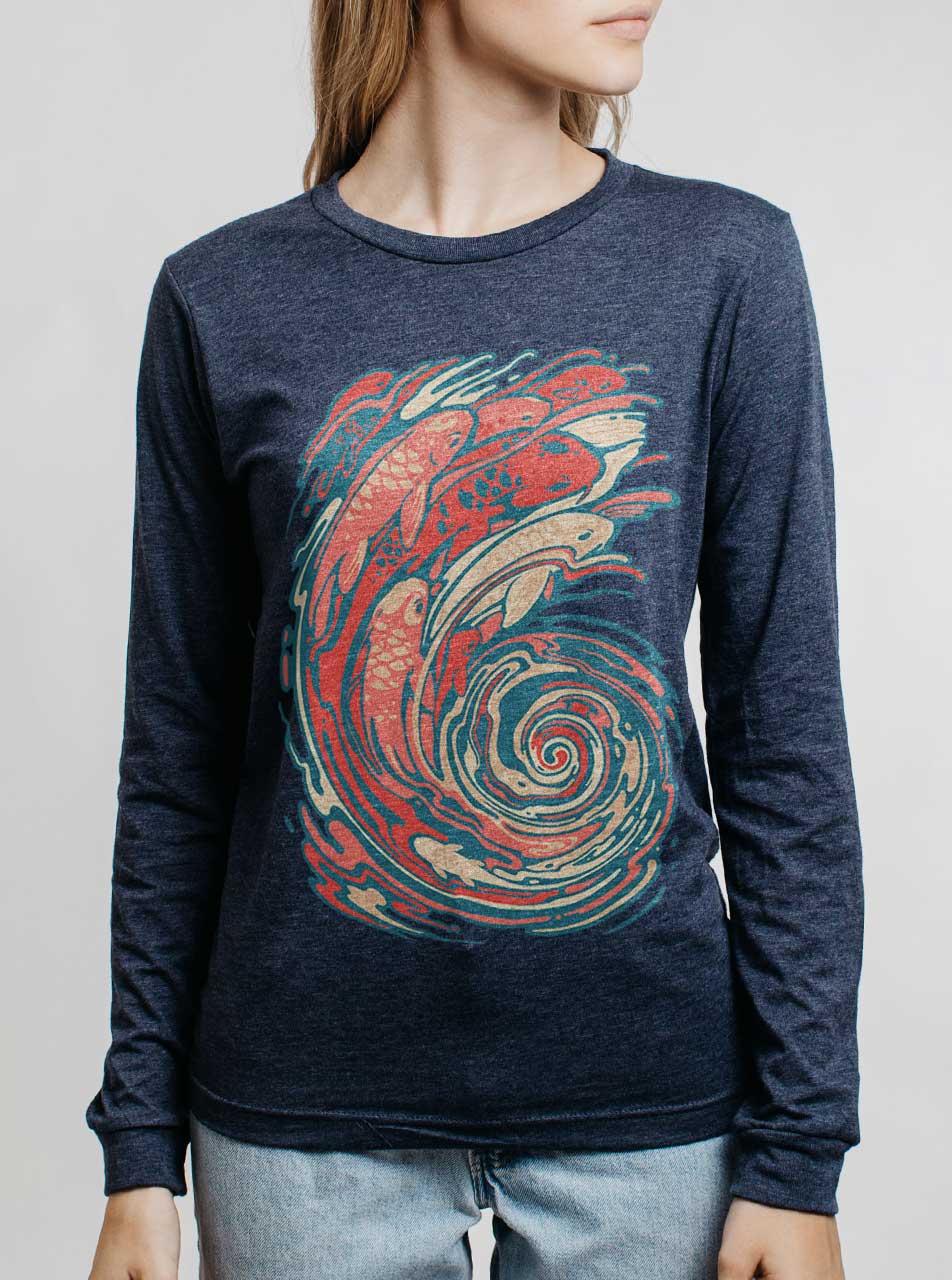 Koi Swirl - Multicolor on Heather Navy Triblend Womens Long
