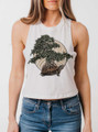 Bonsai Turtle - Multicolor on White Womens Cropped Racerback Tank
