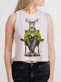 Camping Deer - Multicolor on White Womens Cropped Racerback Tank