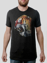 Tiger's Head - Multicolor on Heather Black Triblend Mens T Shirt