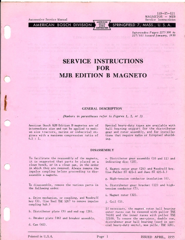 American Bosch MJB Ed B Magneto Service manual