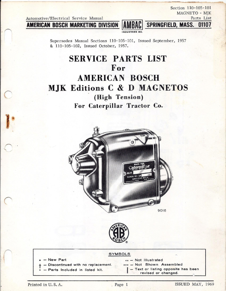 American Bosch MJK Magneto Edition C D Parts Book