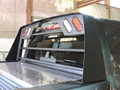Aluminum Contour Headache Rack installed on 2014 Dodge Mega-Cab. Shown with Optional Spray on Bed-Liner. Comes standard with LED Lights. (Shown with AT45TT). 1-800-773-3047