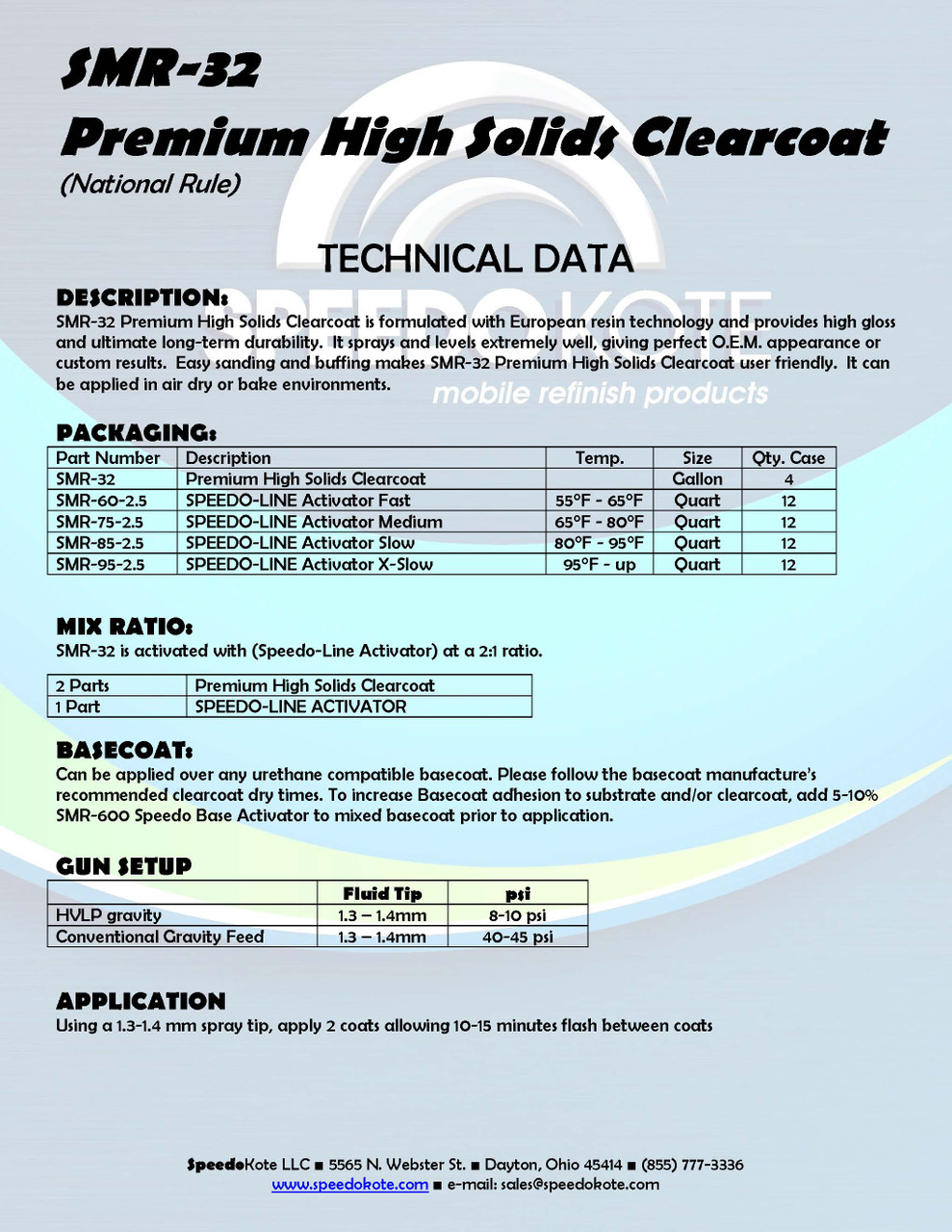 SMR-135/75-K-M Automotive Medium Dry Clear Coat, 3:1 mix Clearcoat -  Speedokote LLC