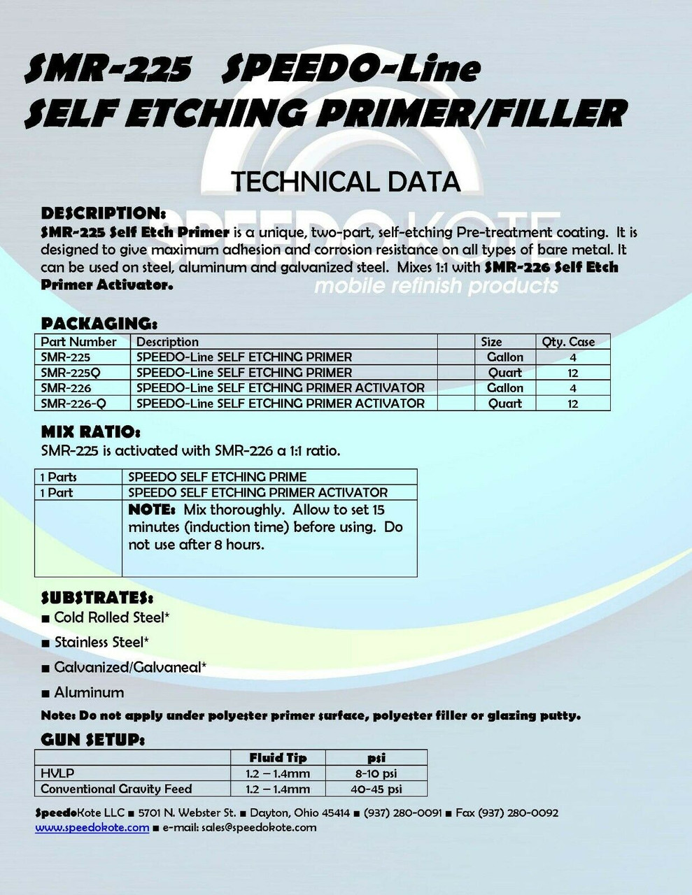 Self Etching Green/Gray Primer , Gallon Kit , SMR-225/226 - Speedokote LLC