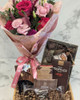 Romantic flower bouquet with premium chocolate assortment gift box 