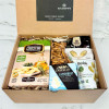 With Appreciation Gift Box with gourmet crackers, Camembert cheese, olives, artichokes, pretzels, and nut mix