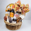 Gourmet Thanksgiving gift basket with cheese board, Castello Brie, wine and gourmet snacks