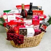 Canadian Christmas wine basket with Trius Reserve Chardonnay, Merlot, maple treats and gourmet chocolates.