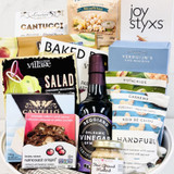 Gourmet salad bowl gift featuring Camembert cheese, balsamic vinegar, crisps, breadsticks, and snack assortment oakville