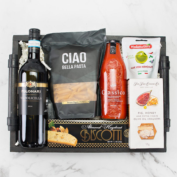 pasta and red wine gift basket