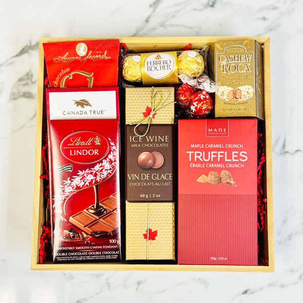 Valentine’s Day gourmet gift basket with chocolates and specialty foods made in Toronto
