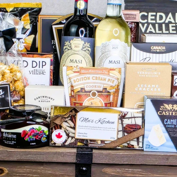 red and white wine gift basket