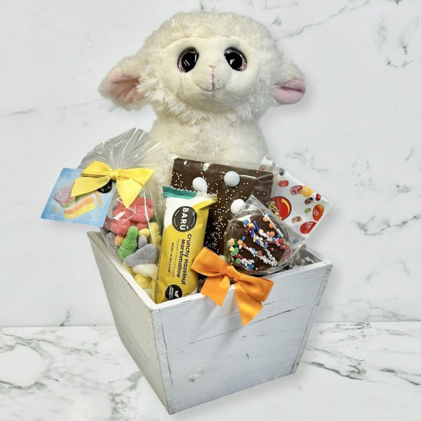 Easter gift with plush lamb for delivery