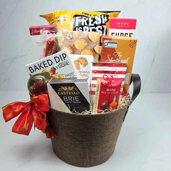 Golden Harvest Thanksgiving Gift Basket with gourmet cheese, maple treats, sausage and snacks Mississauga