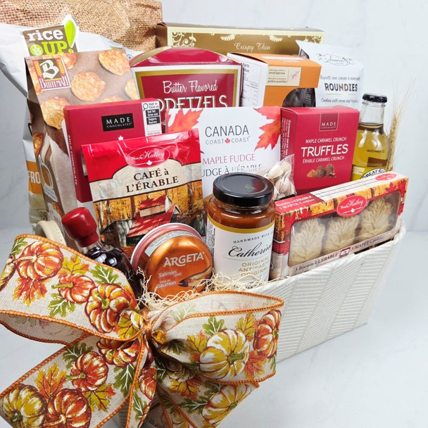 Harvest Gratitude Thanksgiving Gift Basket with maple treats, gourmet snacks, chocolate and pâté Toronto