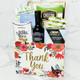 Thank You gift box with gourmet crackers, Camembert cheese, olives, pistachios, balsamic vinegar, and chocolate roca bites