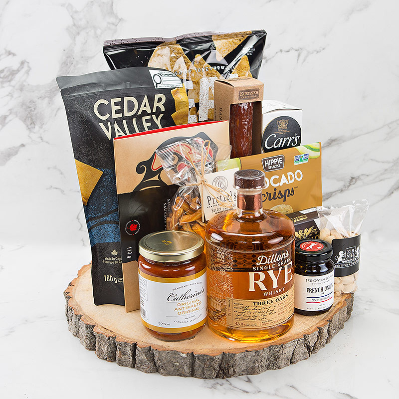 three oaks whiskey gift basket
