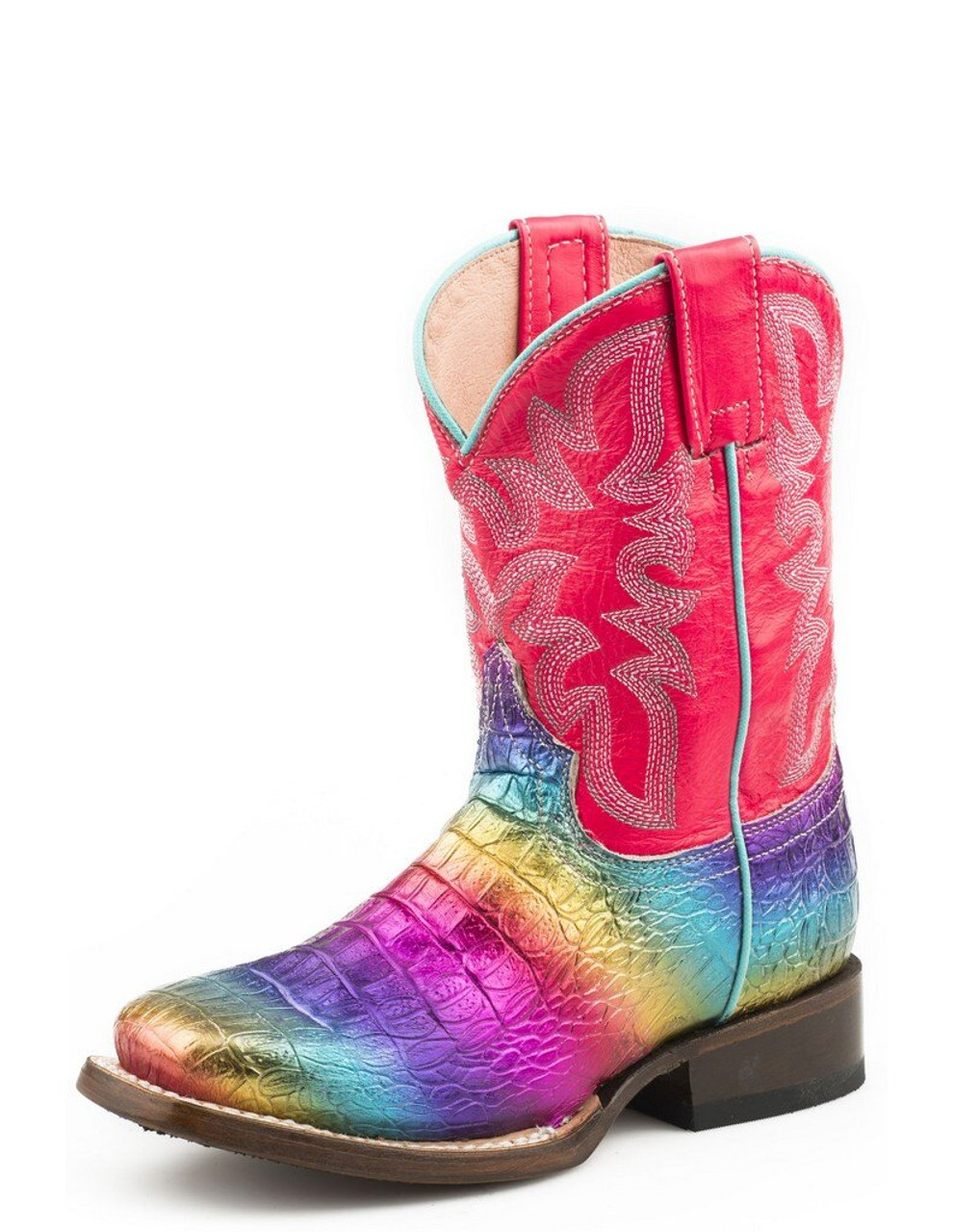 Roper Little Girls Rainbow Color Faux Caiman SQ Toe Vamp 09-018-7020-0765