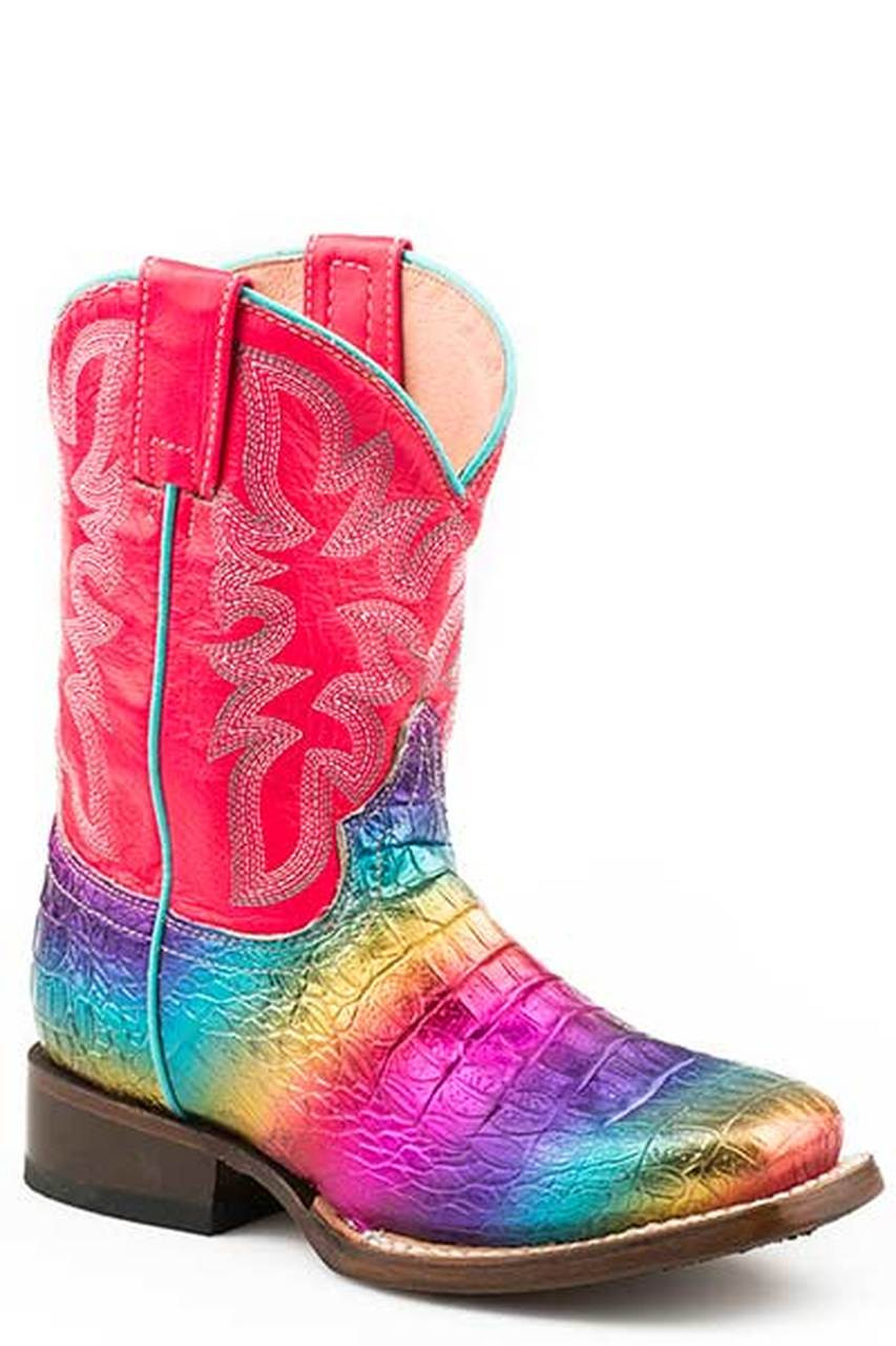 Roper Little Girls Rainbow Color Faux Caiman SQ Toe Vamp 09-018