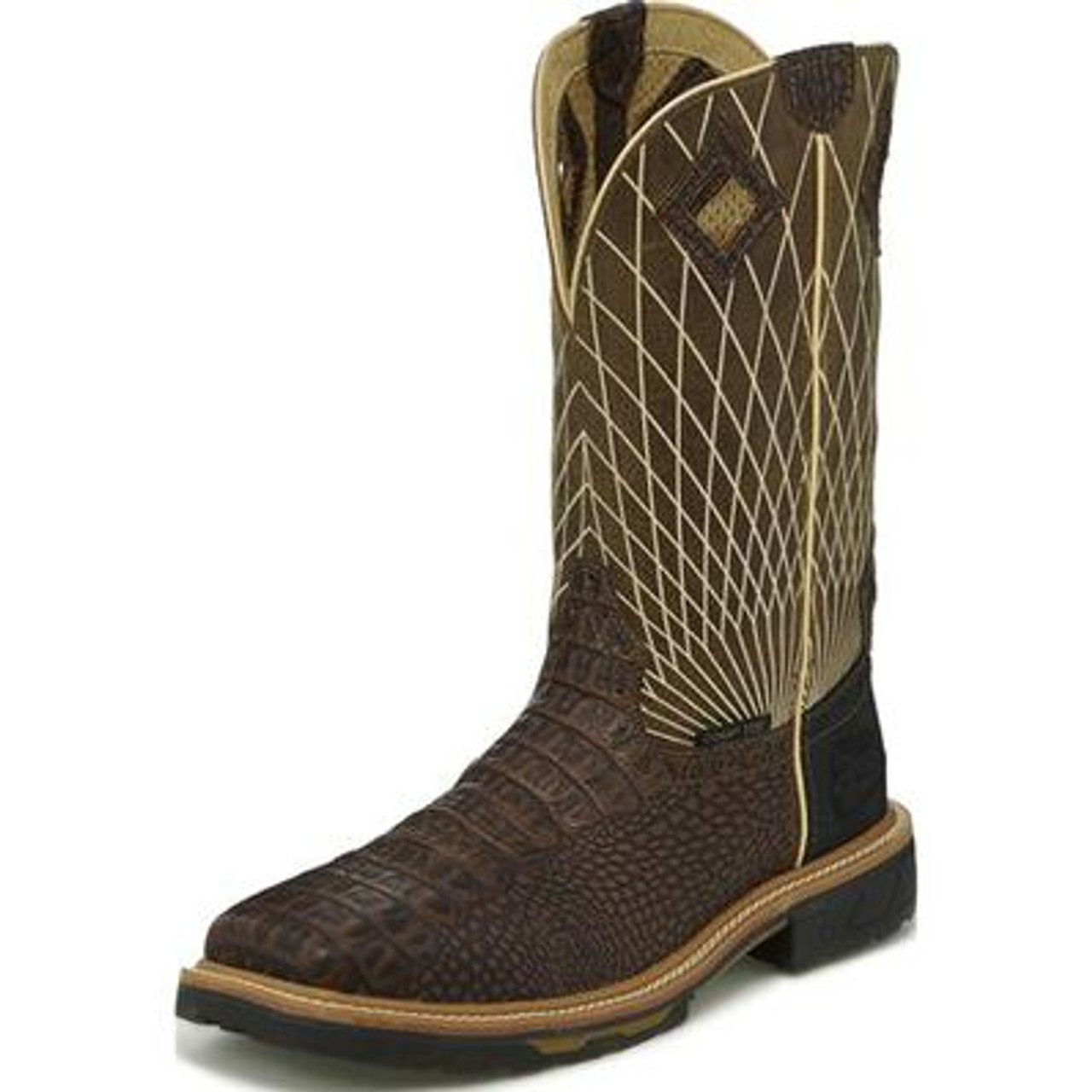 justin men's derrickman ostrich print composite toe work boots