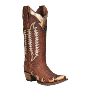 Circle G By Corral Ladies Cognac Studded Overlay Snip Toe Boots - L2042 Circle G By Corral Ladies Cognac Studded Overlay Snip Toe Boots - L2042