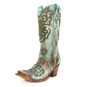 Corral Ladies Tan & Turquoise Cord Stitch Boots- C2990 Corral Ladies Tan & Turquoise Cord Stitch Boots- C2990