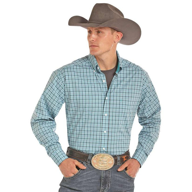 Panhandle Slim Men's Tuf Cooper Blue Grey Plaid Long Sleeve Shirt - TCD8552