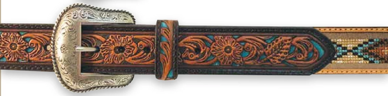 Roper Brown Leather Belt w/ Turq Cutouts - 8627500