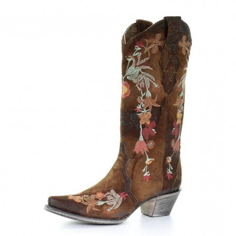  Corral Ladies Lindsey Chocolate Lamb Floral Embroidered Boot- A3597