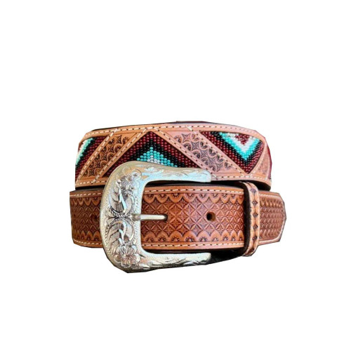 Ranger Belt Co Men's Tooled Leather Beaded Belt - WB-09H - Leon
