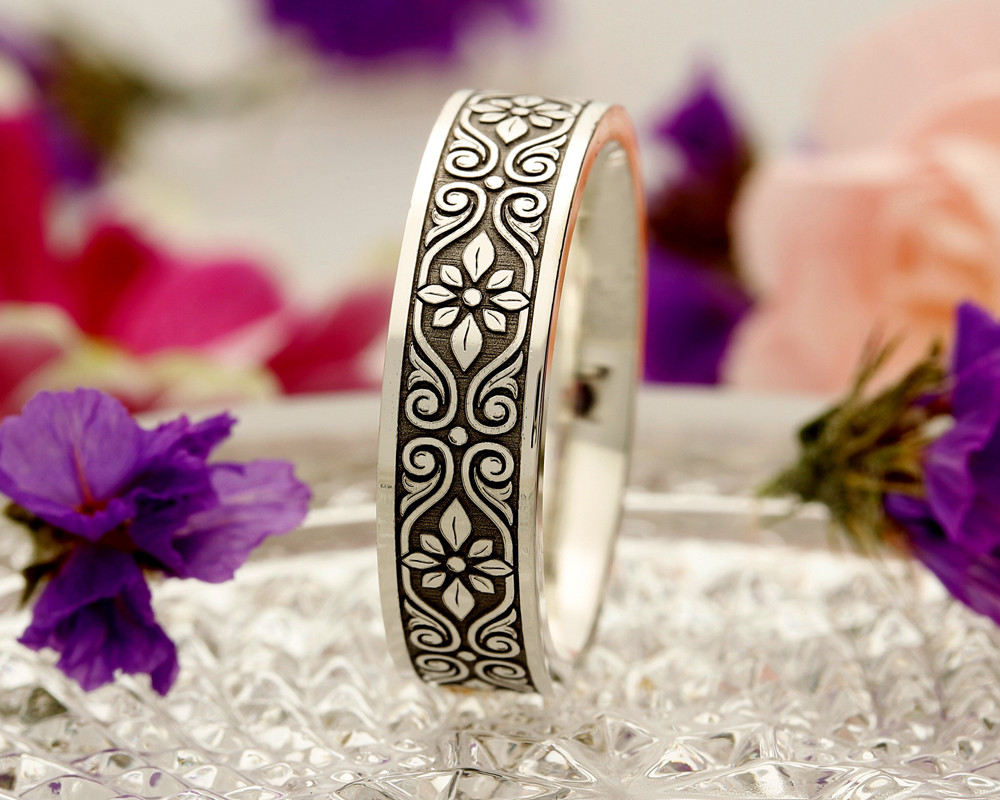 Sterling Silver Engraved Dainty Ring | Fast Delivery Crafted by Silvery