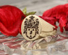 Ennis Family Crest Engraved Signet Ring in Silver or Gold, choice of mantles, helmets and styles