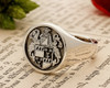 Ritchie Family Crest Engraved Signet Ring in Silver or Gold, choice of mantles, helmets and styles