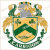 Carrigon Irish Family Crest, pdf vector download, file in full colour and black and white.