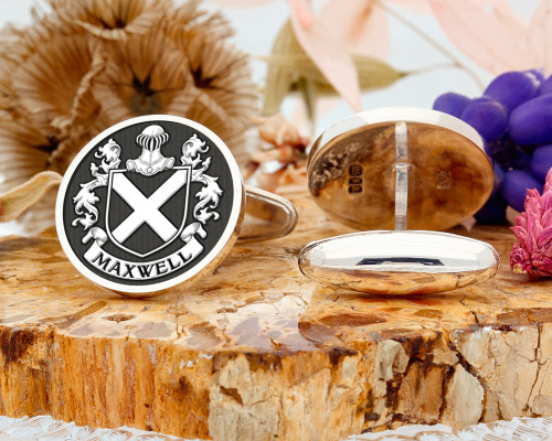 Maxwell Family Crest Cufflinks Silver or Gold