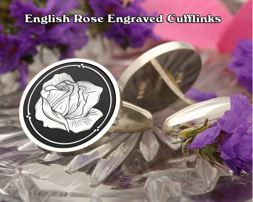 English Rose Silver or 9ct Gold Cufflinks (example negative oxidised)