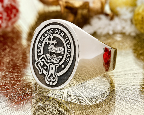 Clan Donaldson Engraved Signet Ring HS5 Negative Oxidised