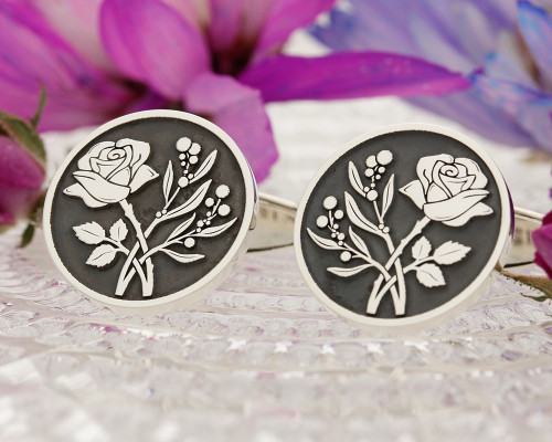 English Rose and Australia Wattle Engraved Cufflinks