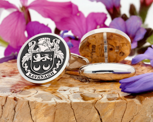 Kavanagh Family Crest Ireland Cufflinks in Silver and Gold
