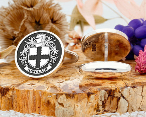 Sinclair Family Crest Scotland Silver or Gold Cufflinks