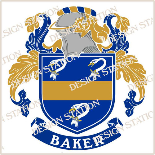 Baker Family Crest Digital PDF Vector Download File black and colour files
