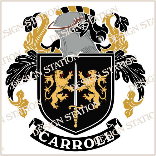 Carroll Irish Family Crest, pdf vector download, file in full colour and black and white.