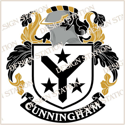 Cunningham Family Crest pdf Digital Download File, in full colour and black and white