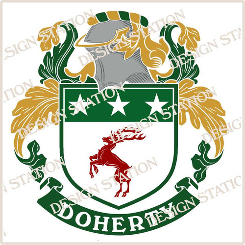 Doherty Family Crest Instant pdf Digital Download File, full colour and black and white